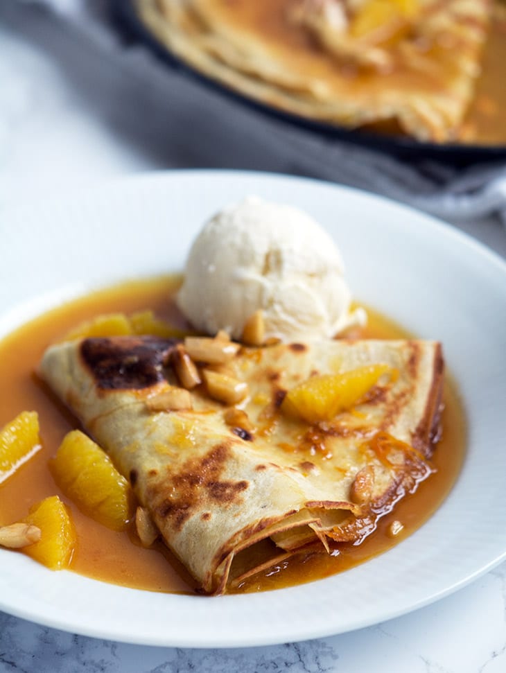 Crepes Suzette opskrift - pandekager i appelsinsauce med Grand Marnier