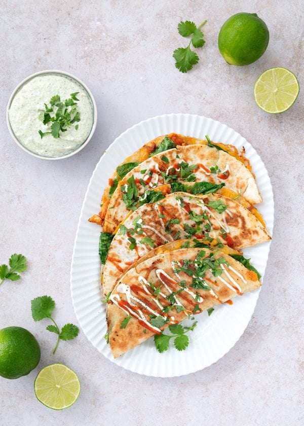 Kylling quesadillas med spinat og cheddar få opskrift her