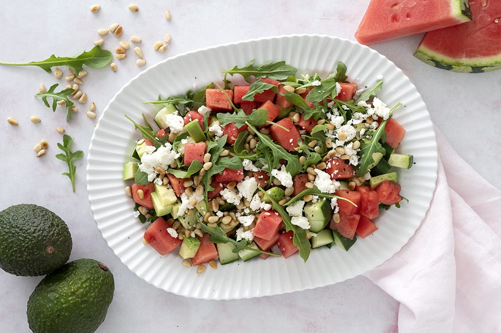 Kloster Den sandsynlige Anholdelse Salat med vandmelon og avocado - opskrift på en dejlig fyldig salat