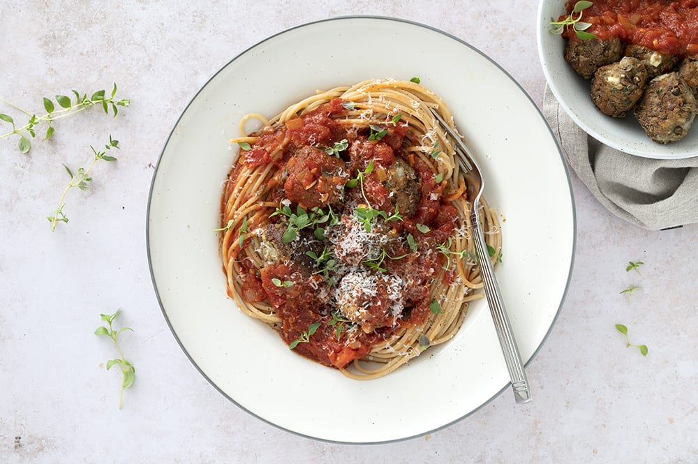 Vegetar lady og vagabonden - linseboller tomatsauce med pasta