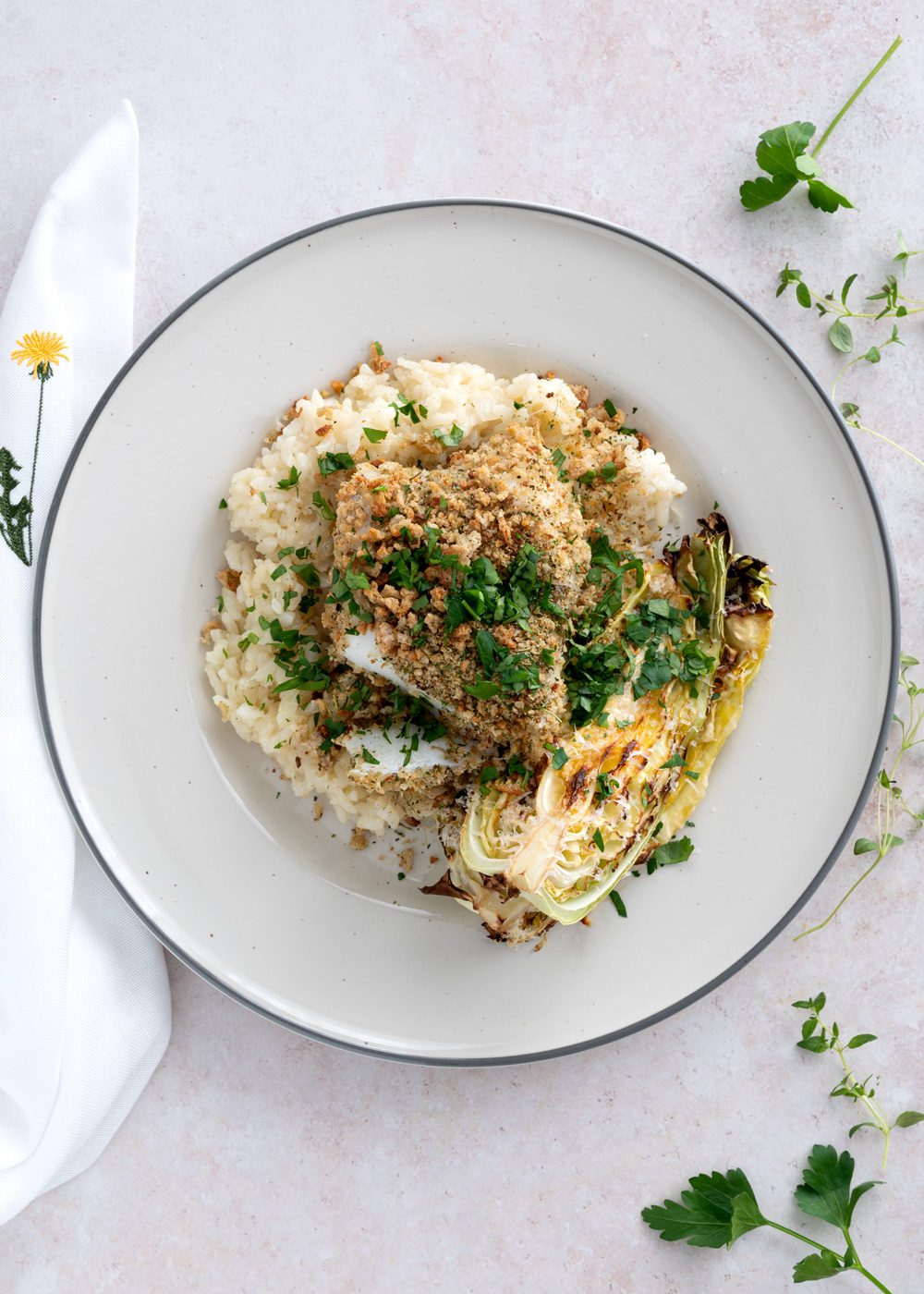 Torsk med risotto og italiensk rasp