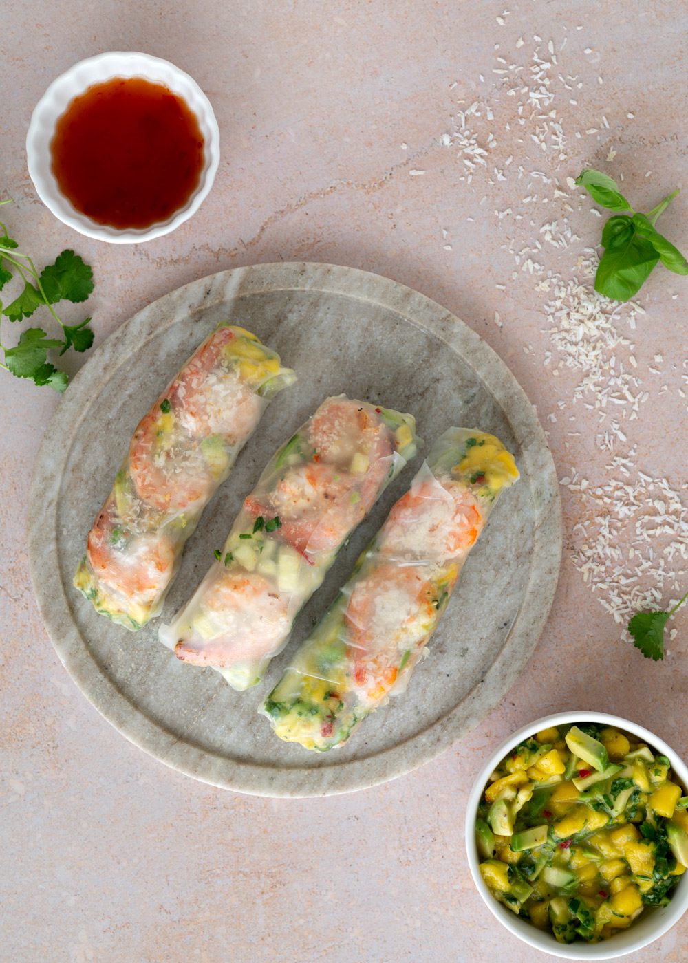 friske forårsruller med kokosrejer