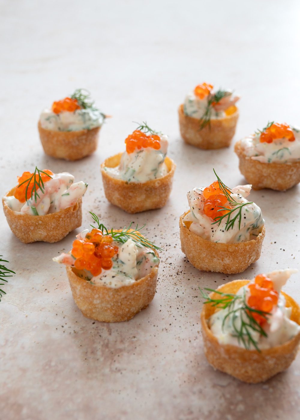 Krustader med rejesalat