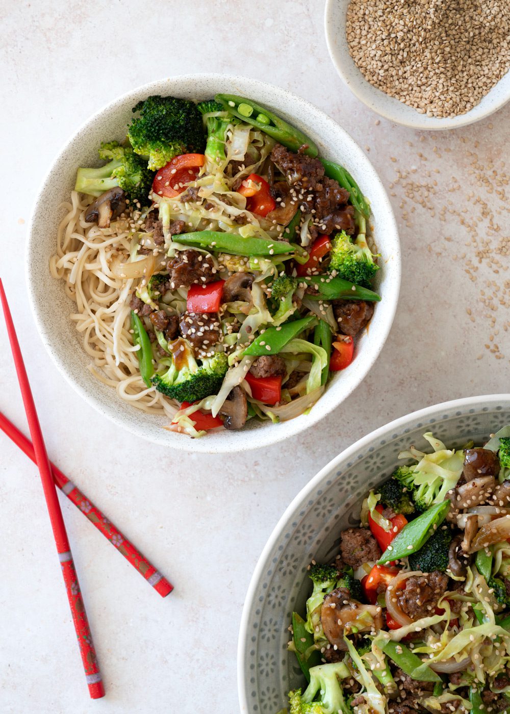teriyaki stir fry med hakket oksekød